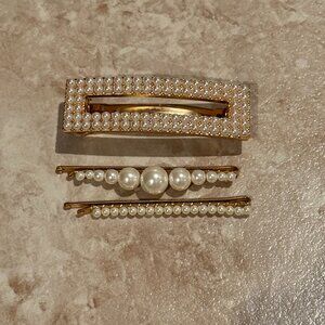 JCrew | Faux Pearl/Gold Barrette + (2) Bobby Pins Set